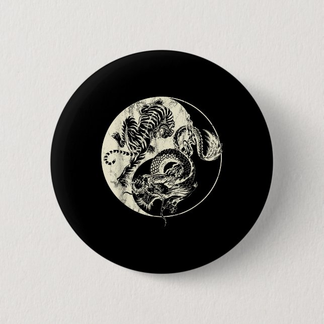 Dragon Vs Tiger Tattoo! Yin And Yang Beast Fight  2 Inch Round Button (Front)
