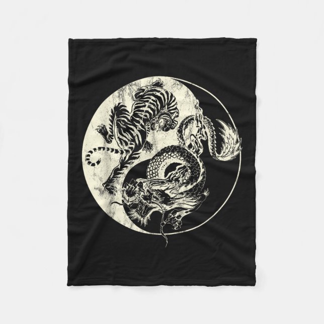 Dragon Vs Tiger Tattoo! Yin And Yang Beast Fight  Fleece Blanket (Front)