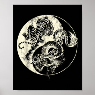 Dragon Vs Tiger Tattoo! Yin And Yang Beast Fight Poster