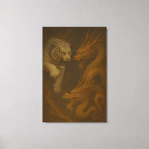 Dragon vs White Tiger – Mystical Fantasy Wall Art