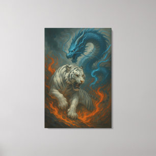 Dragon vs White Tiger – Mystical Fantasy Wall Art