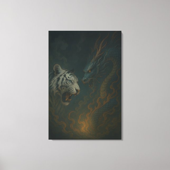 Dragon vs White Tiger – Mystical Fantasy Wall Art  (Front)