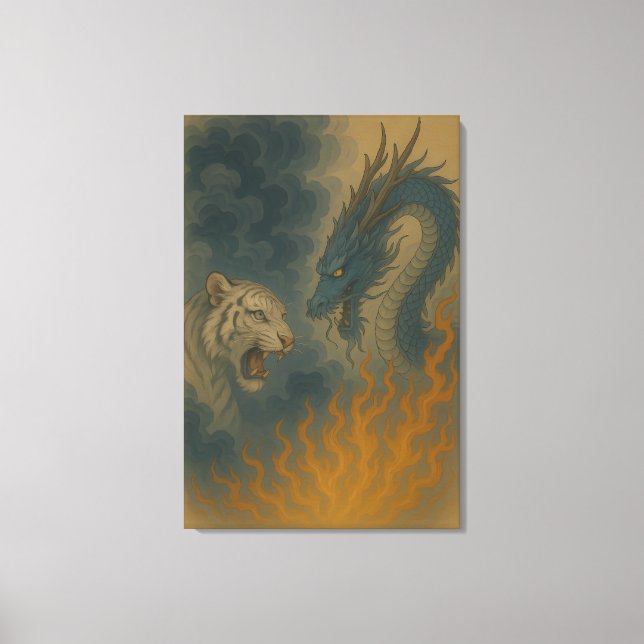 Dragon vs White Tiger – Mystical Fantasy Wall Art  (Front)