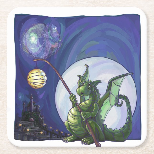 Dragon Watch Art Square Paper Coaster (Front)
