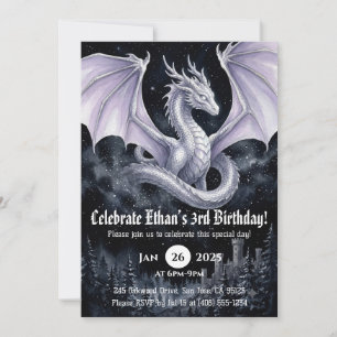 Dragon Watercolor Birthday Invitation