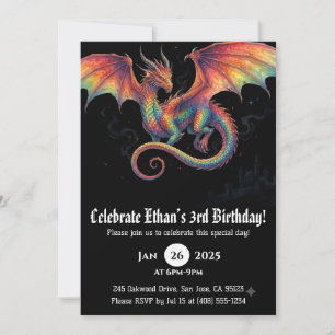 Dragon Watercolor Birthday Invitation