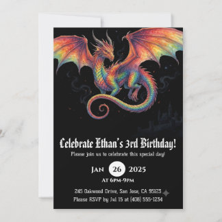 Dragon Watercolor Birthday Invitation