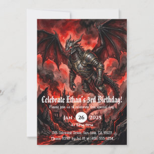 Dragon Watercolor Birthday Invitation