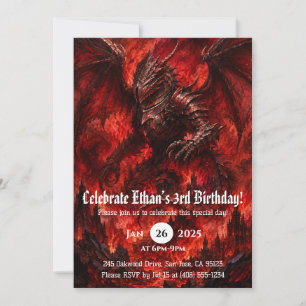 Dragon Watercolor Birthday Invitation
