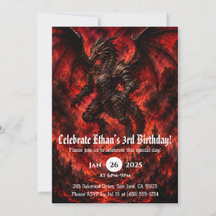 Dragon Watercolor Birthday Invitation
