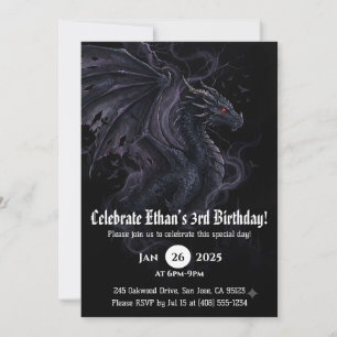 Dragon Watercolor Birthday Invitation