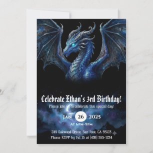 Dragon Watercolor Birthday Invitation