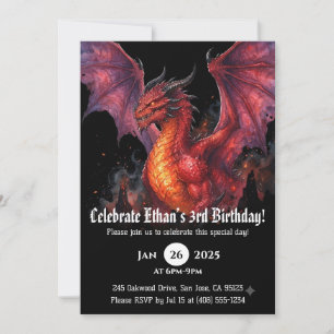 Dragon Watercolor Birthday Invitation