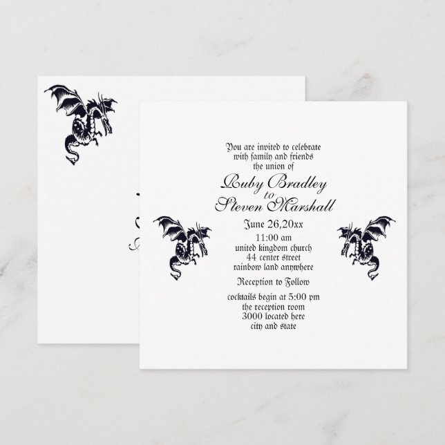 Dragon White Imaginaire Mariage thème Invitation (Devant / Derrière)