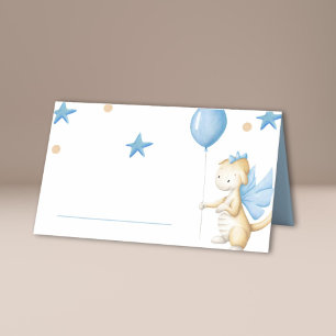 Dragon with Balloon and Stars Baby Shower Place Card