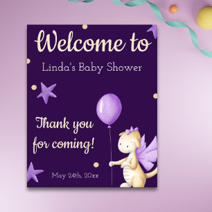 Dragon with Balloon Girl Baby Shower Welcome Poster