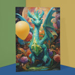 Dragon with Birthday Balloons  Card<br><div class="desc">This design was created through digital art. It may be personalized by clicking the customize button and changing the colour, adding a name, initials or your favourite words. Contact me at colorflowcreations@gmail.com if you with to have this design on another product. See more of my creations or follow me at...</div>