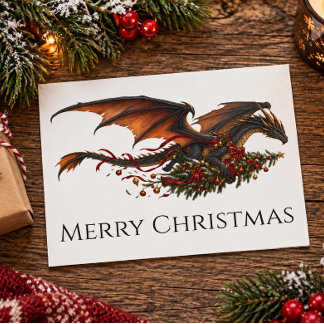 Dragon with Christmas Tree Postcard