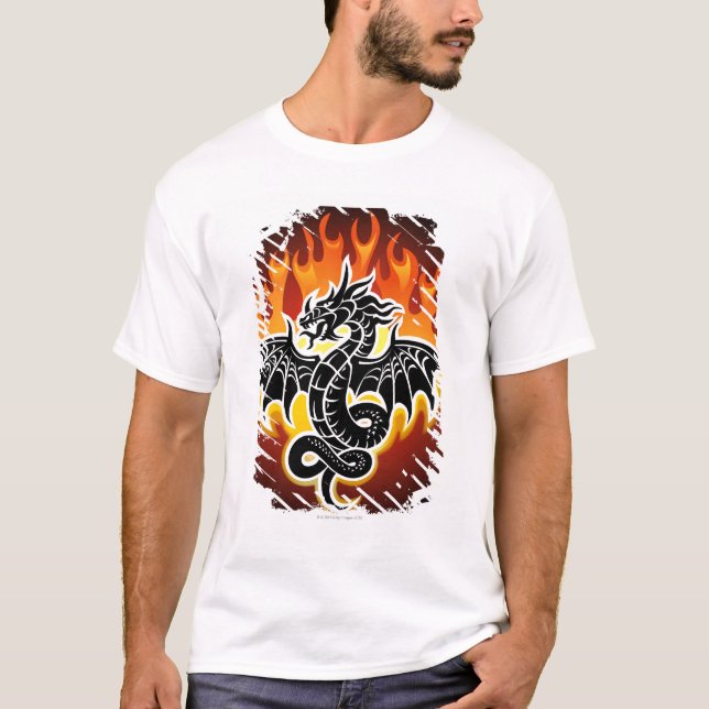 Dragon with flames in background T-Shirt (Front)