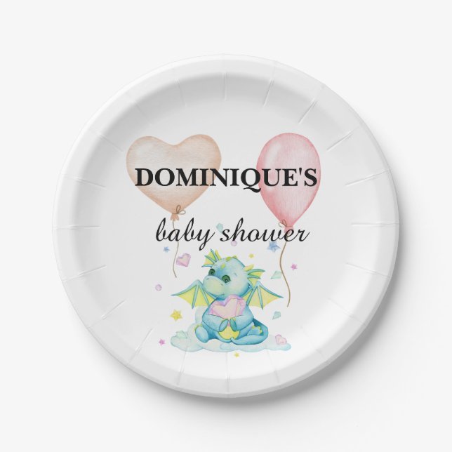 Dragon With Heart - Baby Shower Paper Plate (Front)