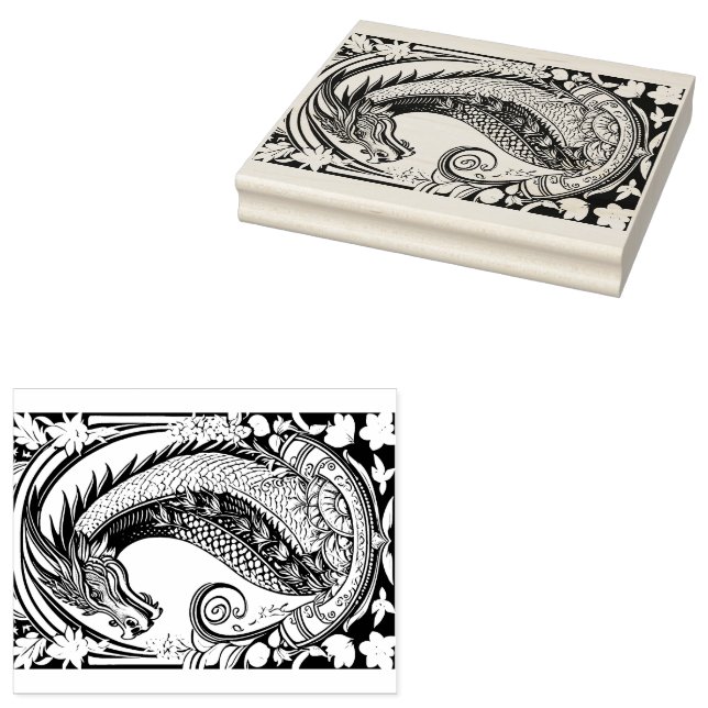 Dragon with ornaments rubber stamp (Stamped)