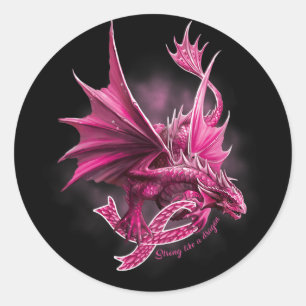 Dragon With Ribbon Breast Cancer Awareness  Classic Round Sticker