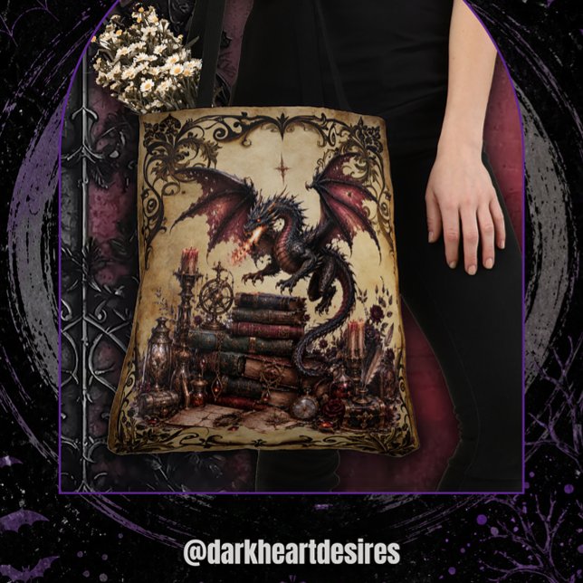 Dragon with Stack of Books Tote Bag (Creator Uploaded)