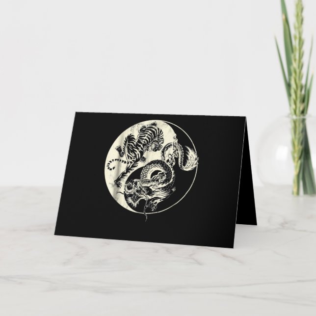 Dragon With Tiger Tattoo YIN And Yang Beast Fight Card (Front)