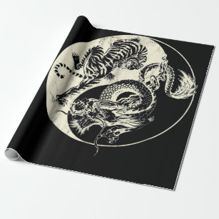 Dragon With Tiger Tattoo YIN And Yang Beast Fight Wrapping Paper
