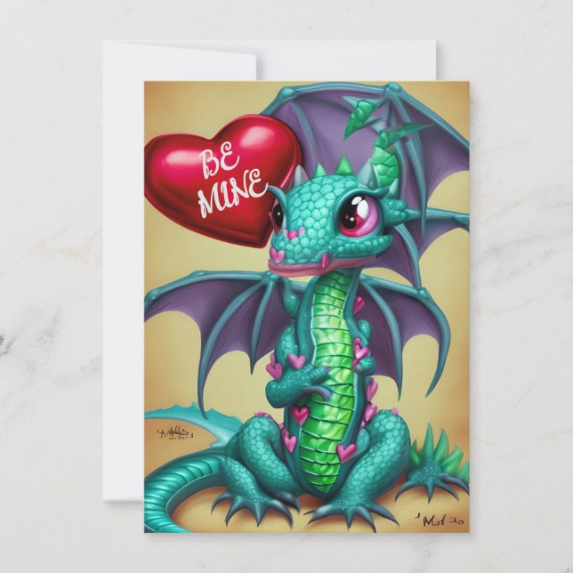 Dragon with Valentine Heart Card (Front)
