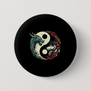 Dragon Wolf Yin Yang Chinese Mythical Zen Men Wome 2 Inch Round Button