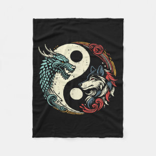 Dragon Wolf Yin Yang Chinese Mythical Zen Men Wome Fleece Blanket