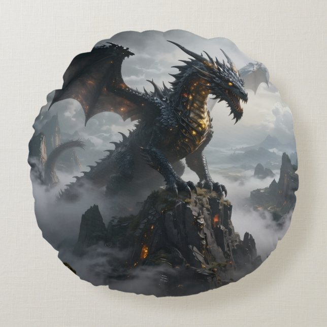 Dragon World – The Realm of Fire and Magic Round Pillow (Front)
