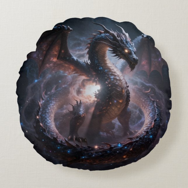 Dragon World – The Realm of Fire and Magic Round Pillow (Front)
