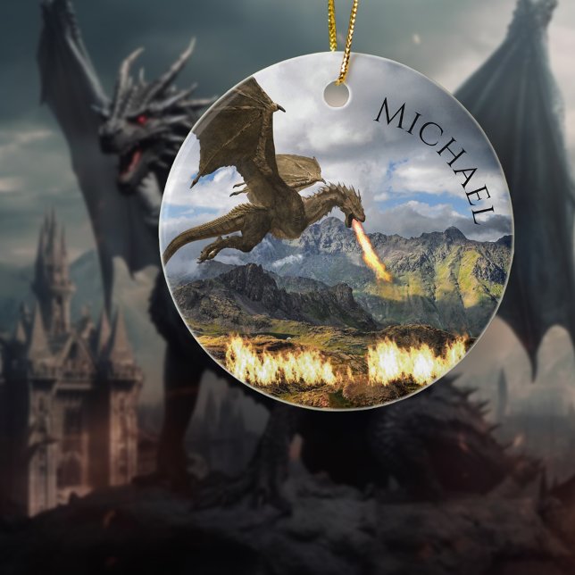 Dragon Wyvern Fire Breathing Fantasy Ceramic Ornament (Creator Uploaded)
