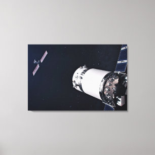 Dragon Xl Spacecraft Approaching A Lunar Gateway. Canvas Print