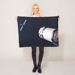 Dragon Xl Spacecraft Approaching A Lunar Gateway. Fleece Blanket