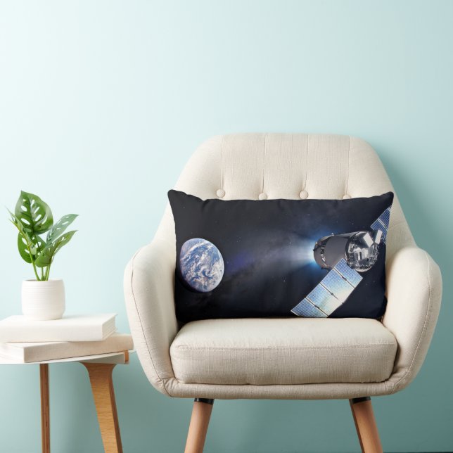 Dragon Xl Spacecraft With Planet Earth In Distance Lumbar Pillow (Chair)