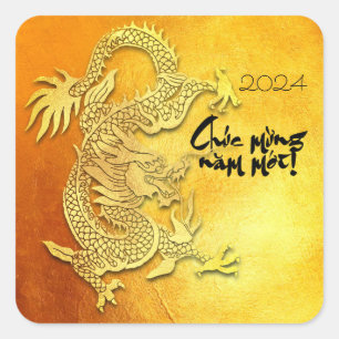 Dragon Year custom Y Greeting Vietnamese Gold SqS Square Sticker