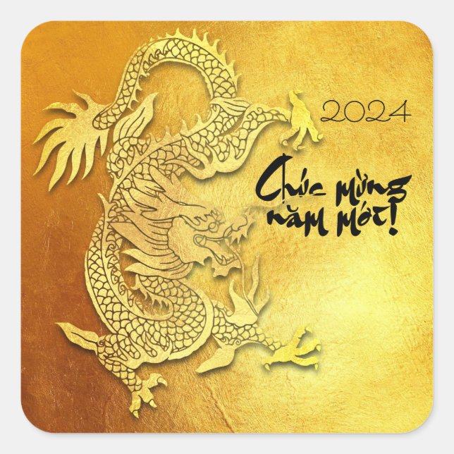 Dragon Year custom Y Greeting Vietnamese Gold SqS Square Sticker (Front)
