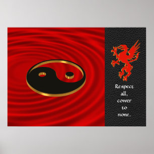 Dragon Yin Yang Poster rouge et noir