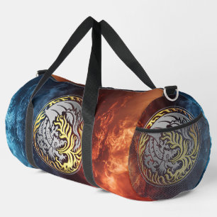 Dragoncircle - Chrome with Gold Fire Duffle Bag