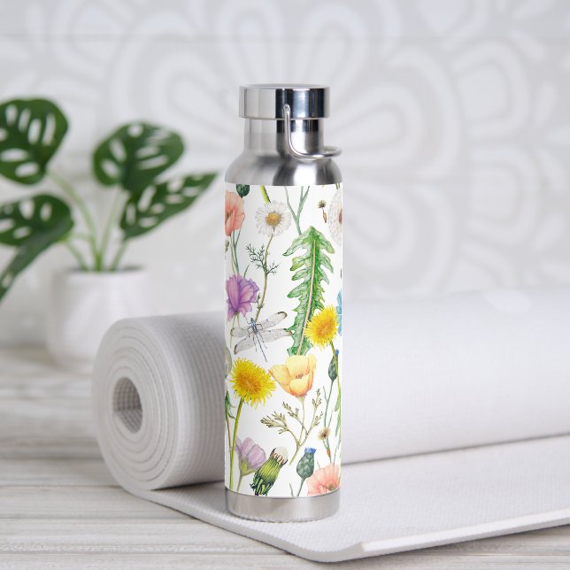Dragonflies and Butterflies on Wildflowers Water Bottle (Yoga)