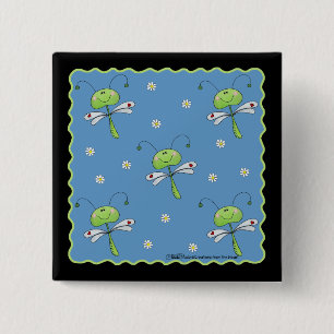 Dragonflies and Daisies 2 Inch Square Button