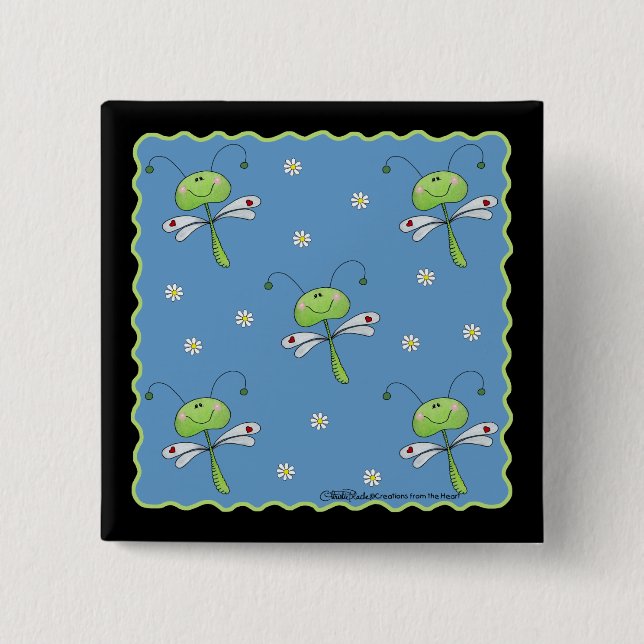 Dragonflies and Daisies 2 Inch Square Button (Front)
