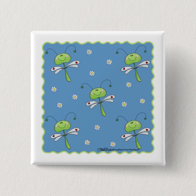 Dragonflies and Daisies 2 Inch Square Button (Front)