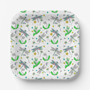 Dragonflies and Dandelions Paper Plate