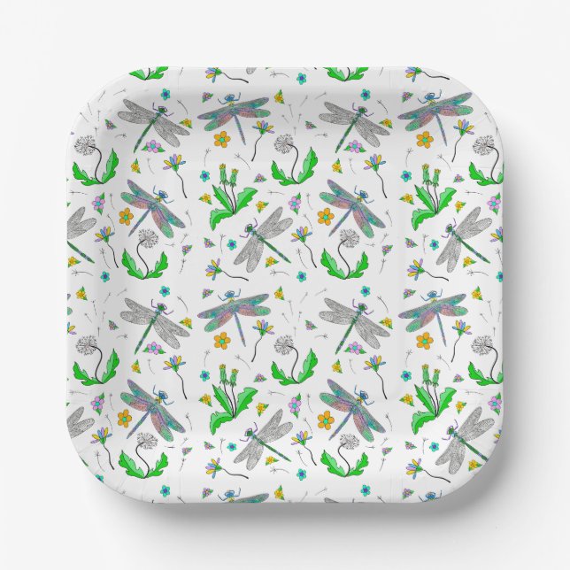 Dragonflies and Dandelions  Paper Plate (Front)