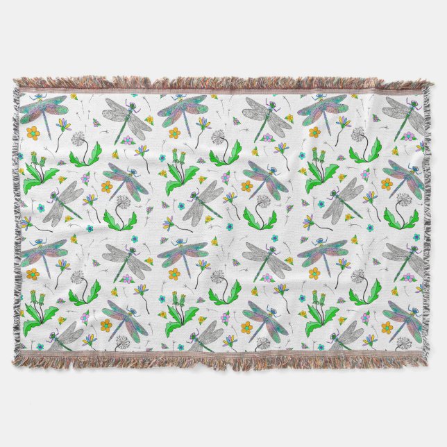 Dragonflies and Dandelions     Throw Blanket (Front)