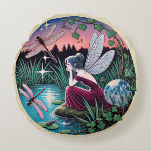 Dragonflies and Fairy                              Round Pillow
